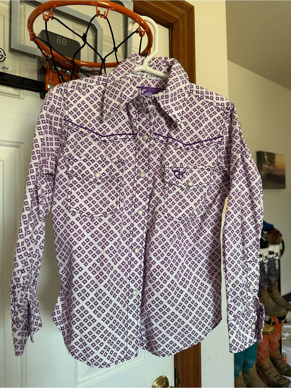 Kids Purple Geo-Print Button-Down Shirt by Sundance Kid